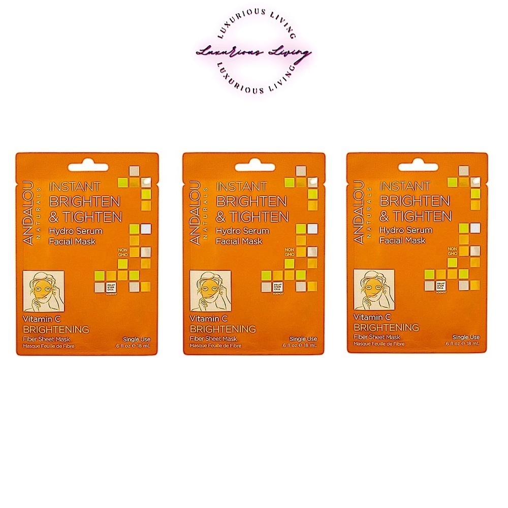 (3) 💆 Andalou Naturals Instant Brighten & Tighten Hydro Serum Facial Mask